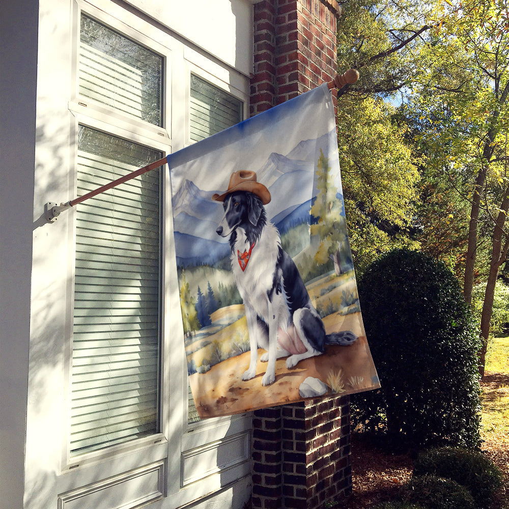 Borzoi Cowboy Welcome House Flag 28x40 Porch Sleeve Pole Decorative Outside Yard Banner Artwork Wall Hanging, Polyester