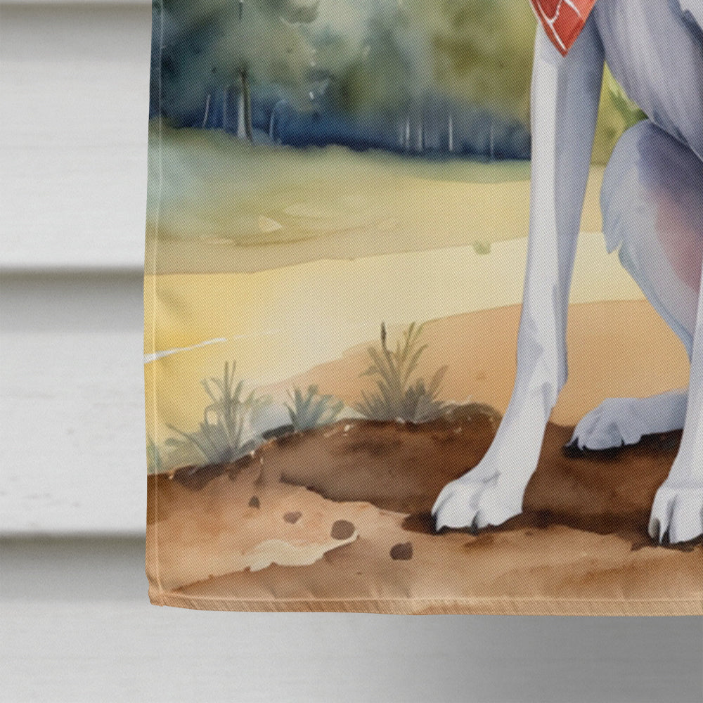 Borzoi Cowboy Welcome House Flag 28x40 Porch Sleeve Pole Decorative Outside Yard Banner Artwork Wall Hanging, Polyester