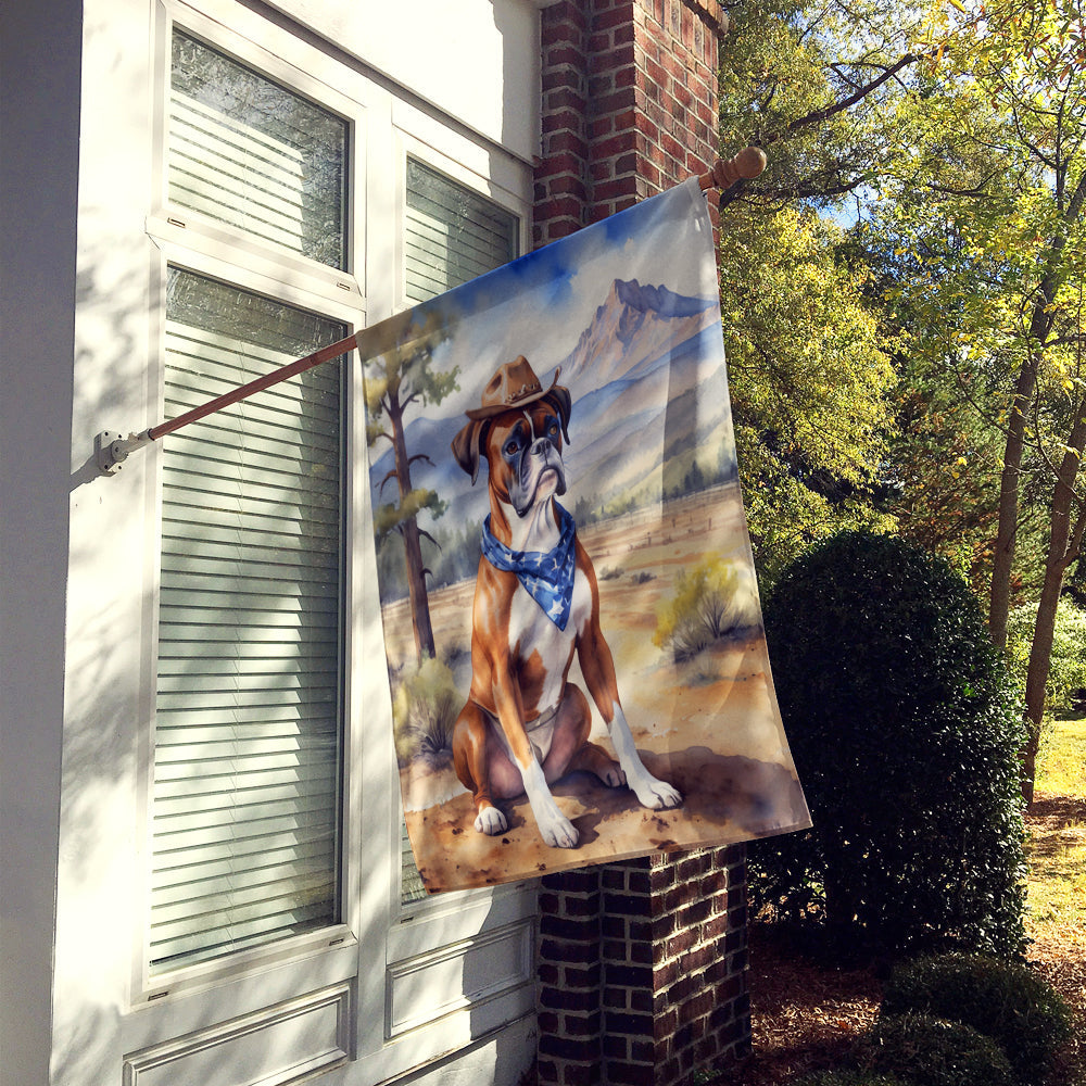 Boxer Cowboy Welcome House Flag 28x40 Porch Sleeve Pole Decorative Outside Yard Banner Artwork Wall Hanging, Polyester