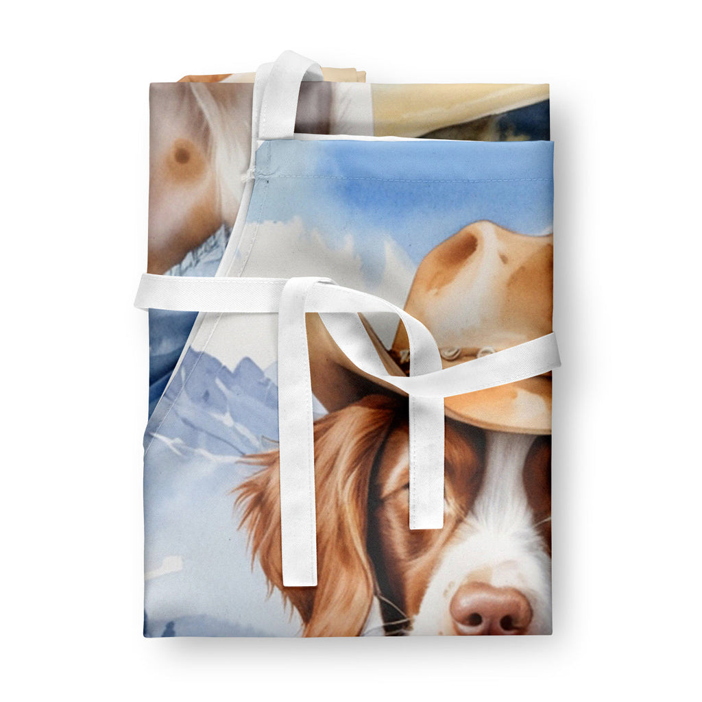 Brittany Spaniel Cowboy Welcome Apron Cooking Kitchen Server Baking Crafts Gardening for Adult Women Men, Unisex, Large, Multicolor