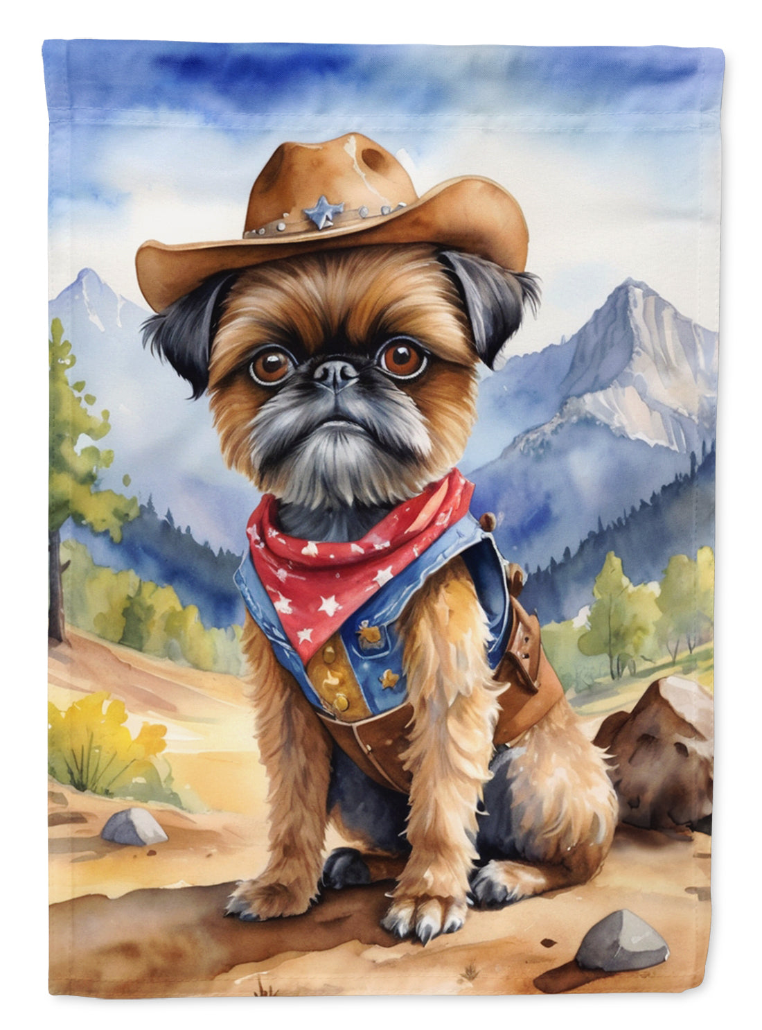 Brussels Griffon Cowboy Welcome House Flag 28x40 Porch Sleeve Pole Decorative Outside Yard Banner Artwork Wall Hanging, Polyester