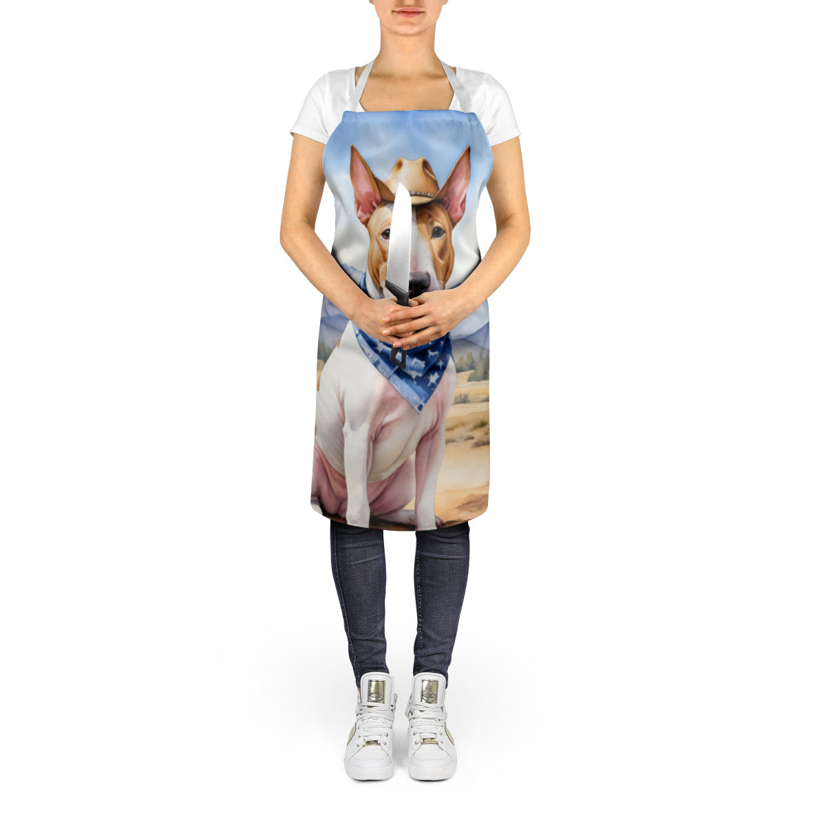 Bull Terrier Cowboy Welcome Apron Cooking Kitchen Server Baking Crafts Gardening for Adult Women Men, Unisex, Large, Multicolor