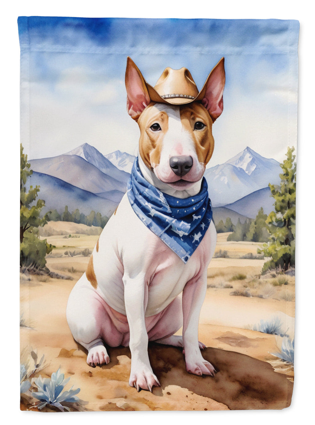 Bull Terrier Cowboy Welcome House Flag 28x40 Porch Sleeve Pole Decorative Outside Yard Banner Artwork Wall Hanging, Polyester