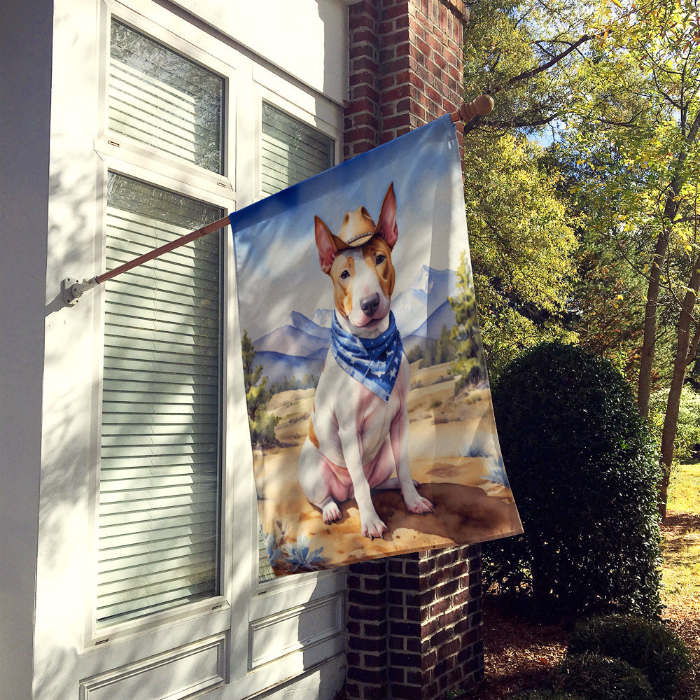Bull Terrier Cowboy Welcome House Flag 28x40 Porch Sleeve Pole Decorative Outside Yard Banner Artwork Wall Hanging, Polyester