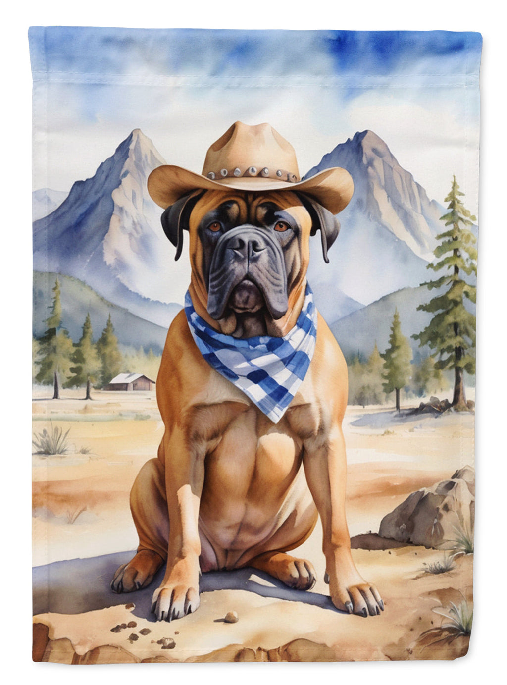 Bullmastiff Cowboy Welcome House Flag 28x40 Porch Sleeve Pole Decorative Outside Yard Banner Artwork Wall Hanging, Polyester