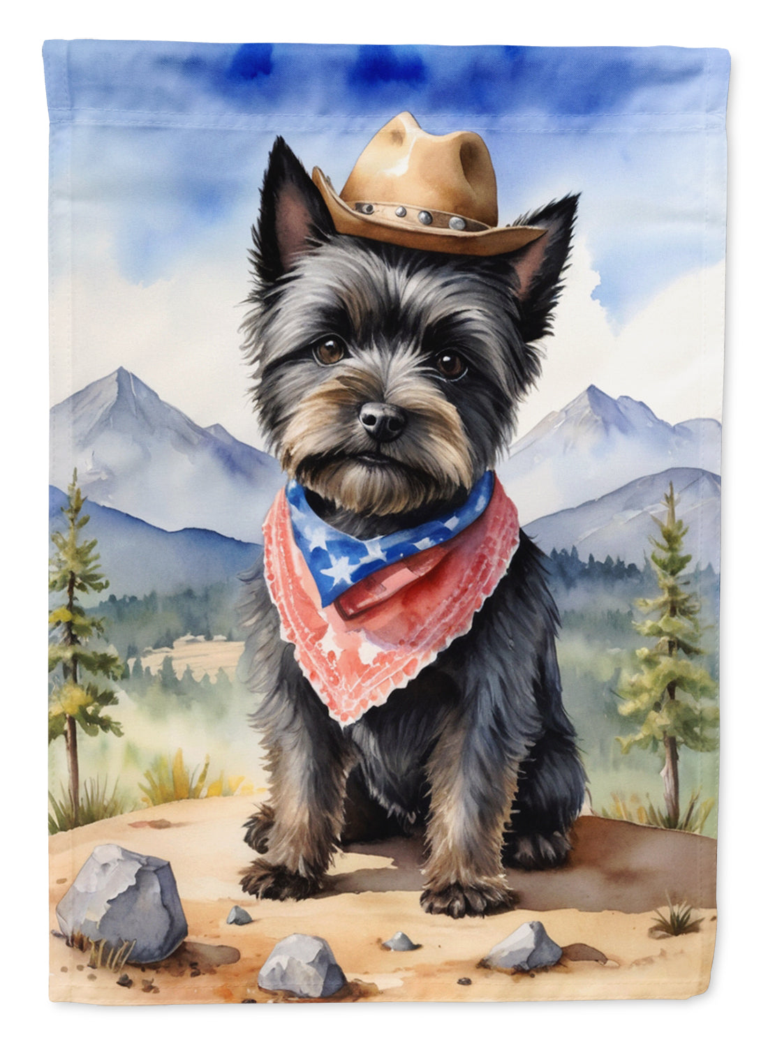 Cairn Terrier Cowboy Welcome House Flag 28x40 Porch Sleeve Pole Decorative Outside Yard Banner Artwork Wall Hanging, Polyester