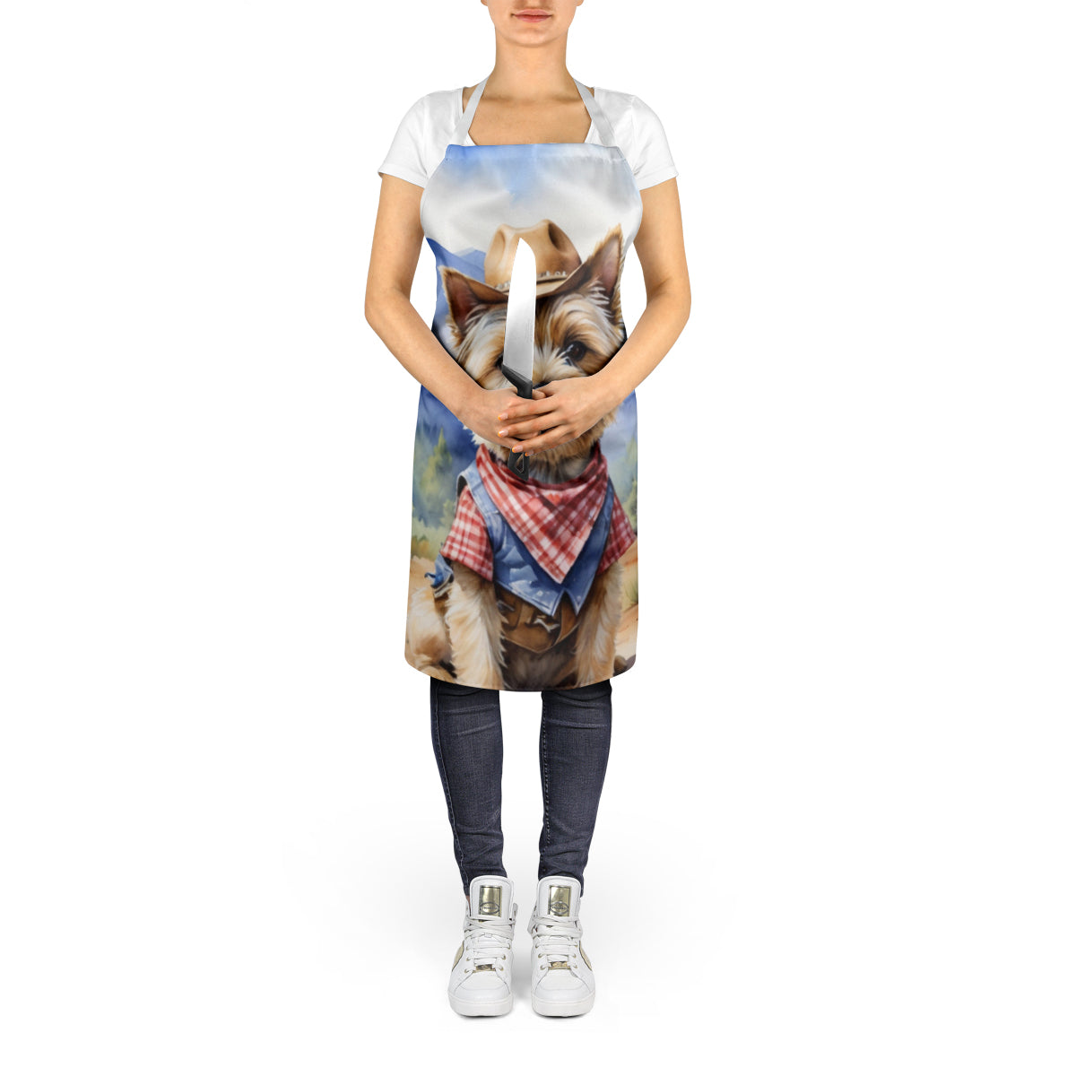 Cairn Terrier Cowboy Welcome Apron Cooking Kitchen Server Baking Crafts Gardening for Adult Women Men, Unisex, Large, Multicolor