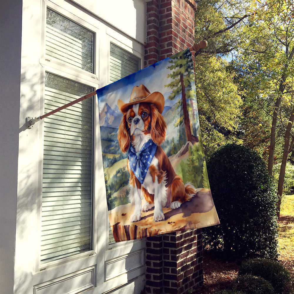Cavalier Spaniel Cowboy Welcome House Flag 28x40 Porch Sleeve Pole Decorative Outside Yard Banner Artwork Wall Hanging, Polyester