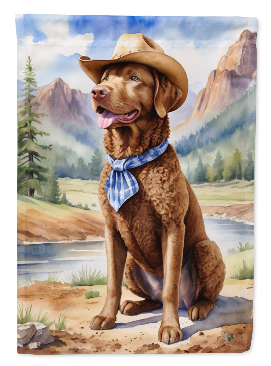 Chesapeake Bay Retriever Cowboy Welcome House Flag 28x40 Porch Sleeve Pole Decorative Outside Yard Banner Artwork Wall Hanging, Polyester