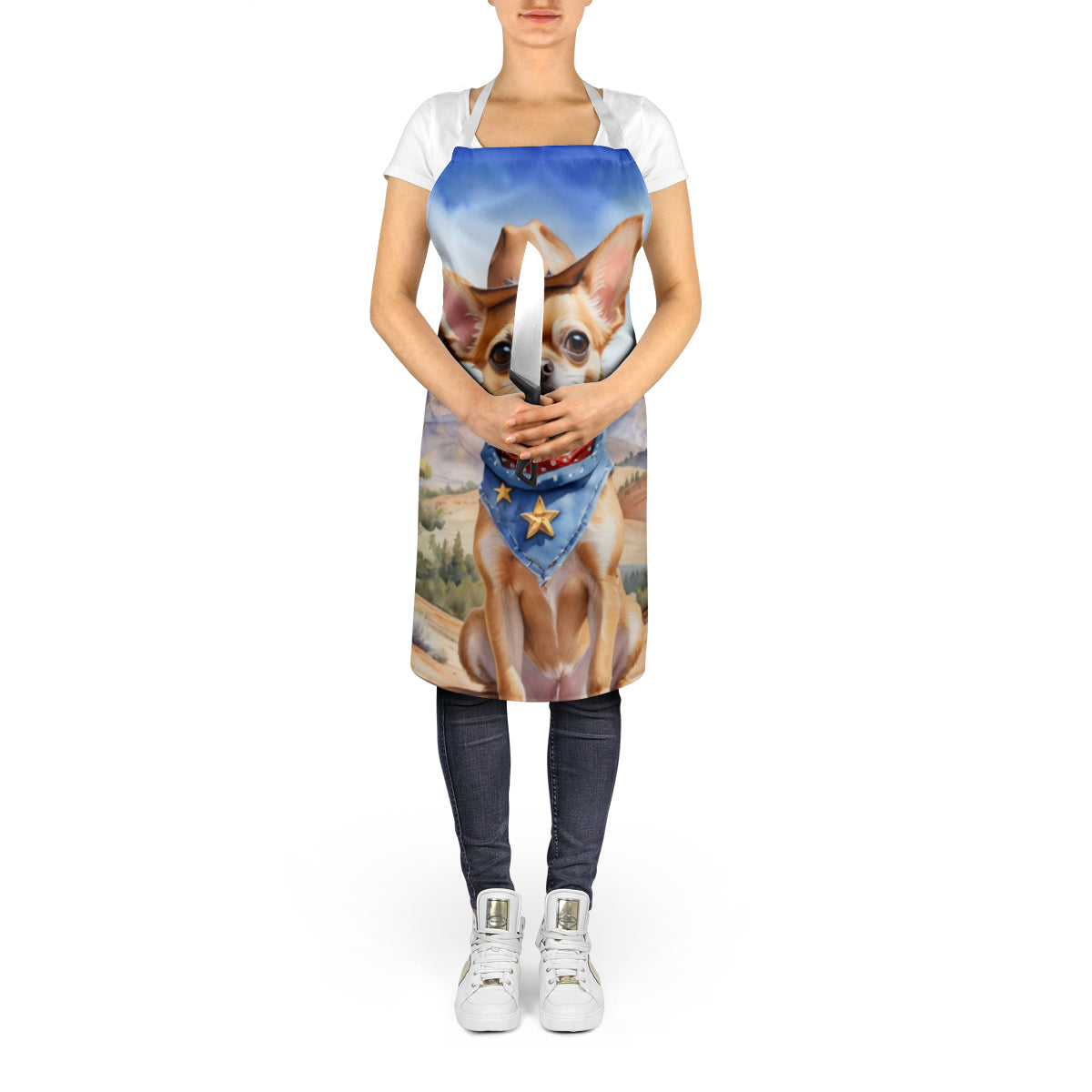 Chihuahua Cowboy Welcome Apron Cooking Kitchen Server Baking Crafts Gardening for Adult Women Men, Unisex, Large, Multicolor