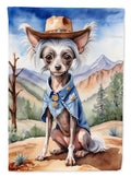 Chinese Crested Cowboy Welcome House Flag 28x40 Porch Sleeve Pole Decorative Outside Yard Banner Artwork Wall Hanging, Polyester