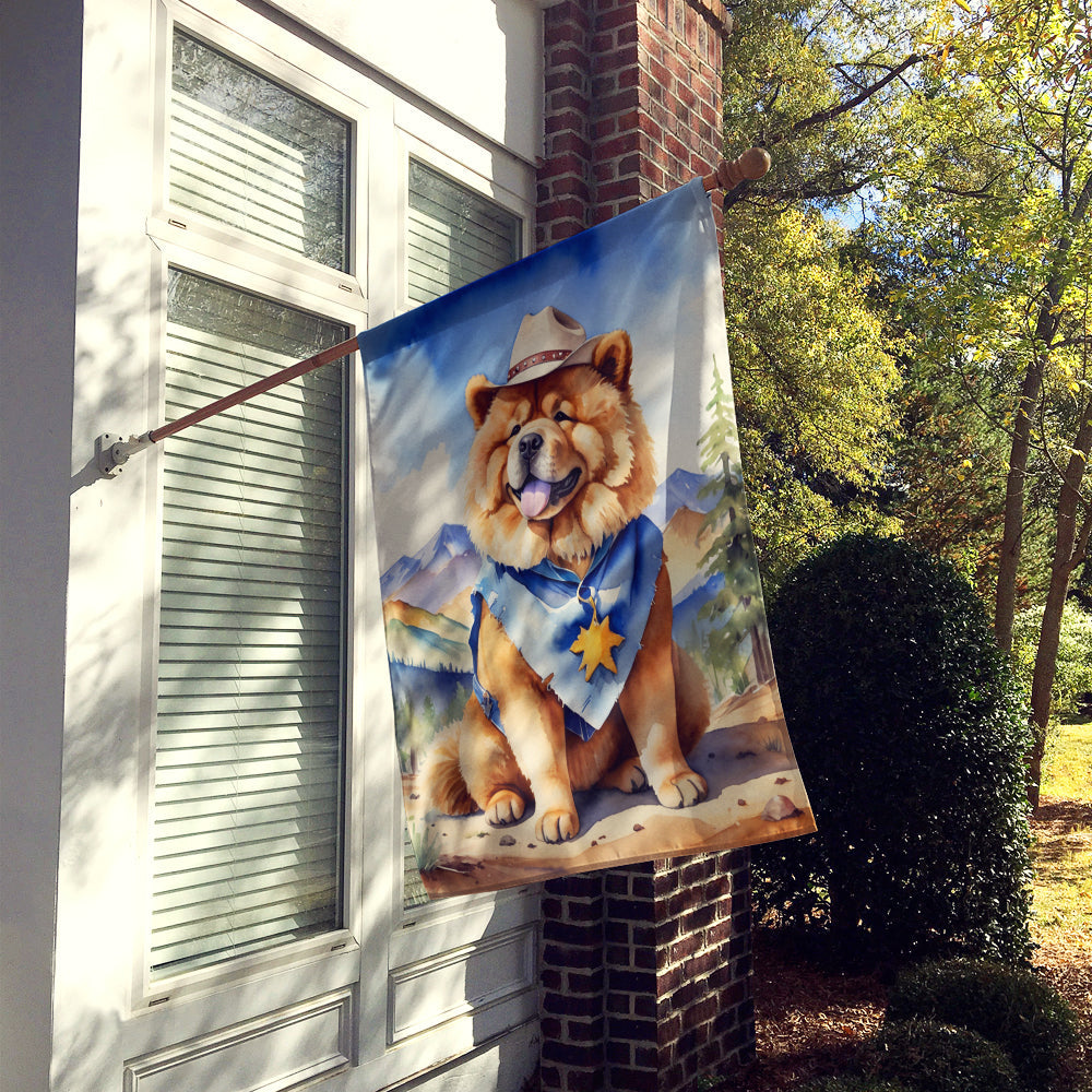 Chow Chow Cowboy Welcome House Flag 28x40 Porch Sleeve Pole Decorative Outside Yard Banner Artwork Wall Hanging, Polyester