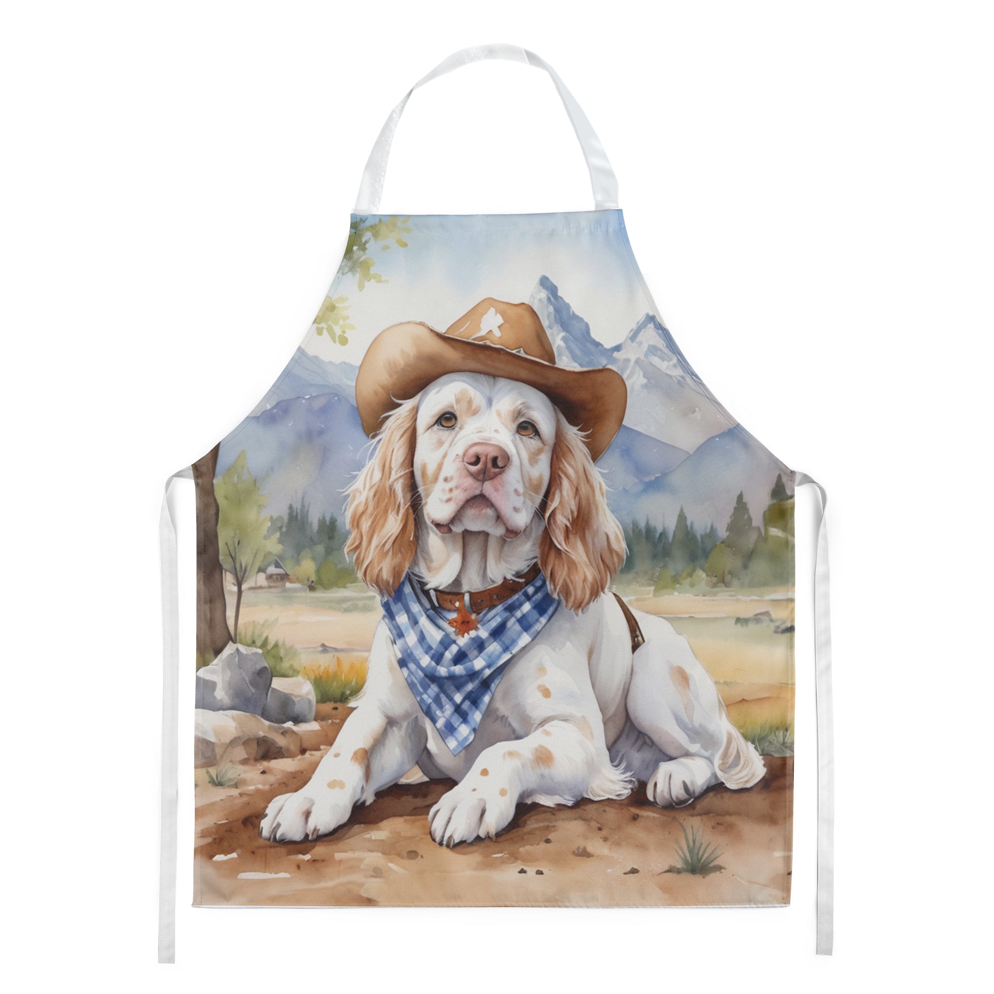 Clumber Spaniel Cowboy Welcome Apron Cooking Kitchen Server Baking Crafts Gardening for Adult Women Men, Unisex, Large, Multicolor