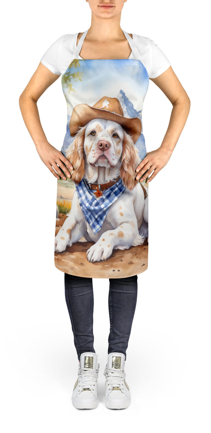 Clumber Spaniel Cowboy Welcome Apron Cooking Kitchen Server Baking Crafts Gardening for Adult Women Men, Unisex, Large, Multicolor