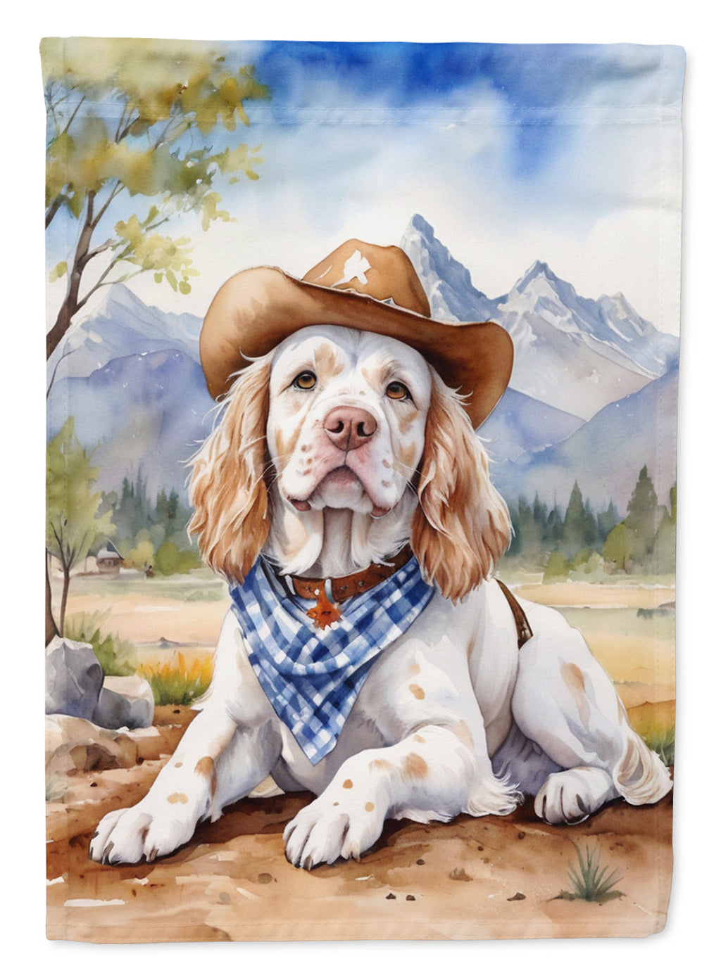 Clumber Spaniel Cowboy Welcome House Flag 28x40 Porch Sleeve Pole Decorative Outside Yard Banner Artwork Wall Hanging, Polyester