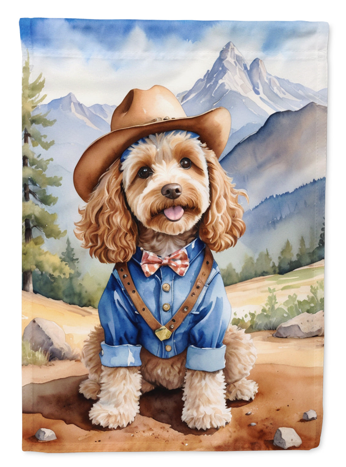 Cockapoo Cowboy Welcome House Flag 28x40 Porch Sleeve Pole Decorative Outside Yard Banner Artwork Wall Hanging, Polyester