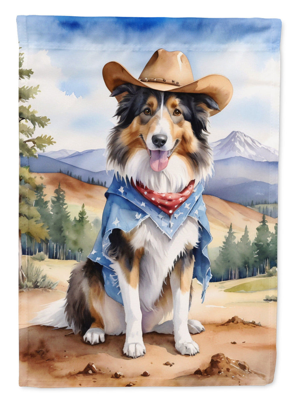 Collie Cowboy Welcome House Flag 28x40 Porch Sleeve Pole Decorative Outside Yard Banner Artwork Wall Hanging, Polyester