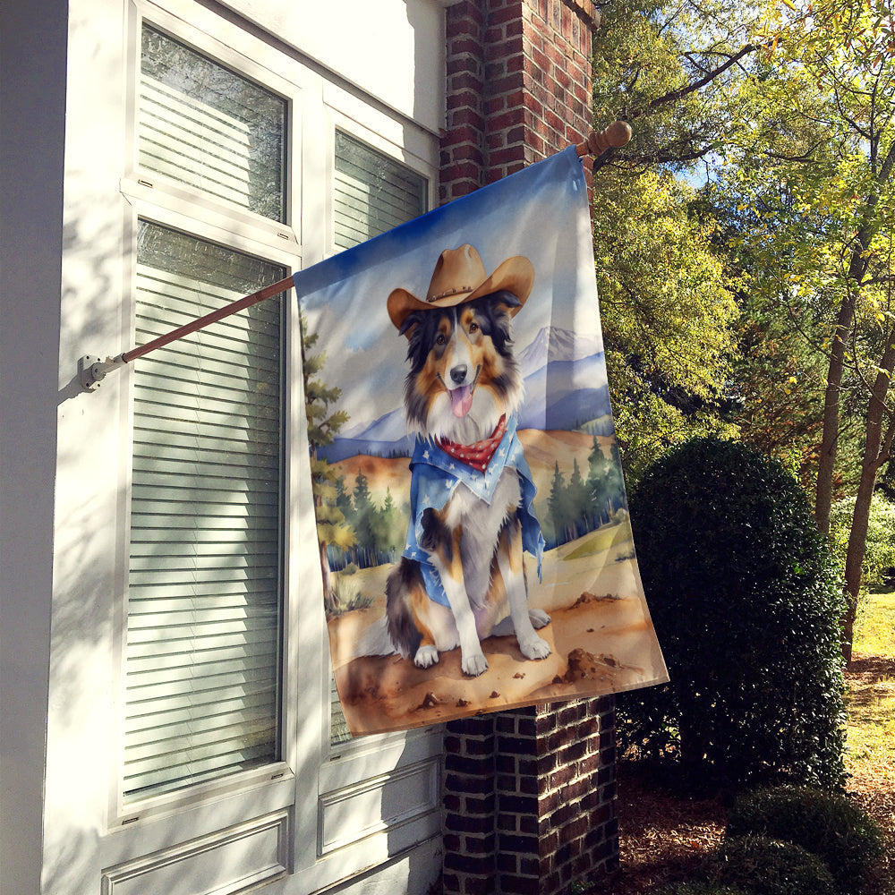 Collie Cowboy Welcome House Flag 28x40 Porch Sleeve Pole Decorative Outside Yard Banner Artwork Wall Hanging, Polyester