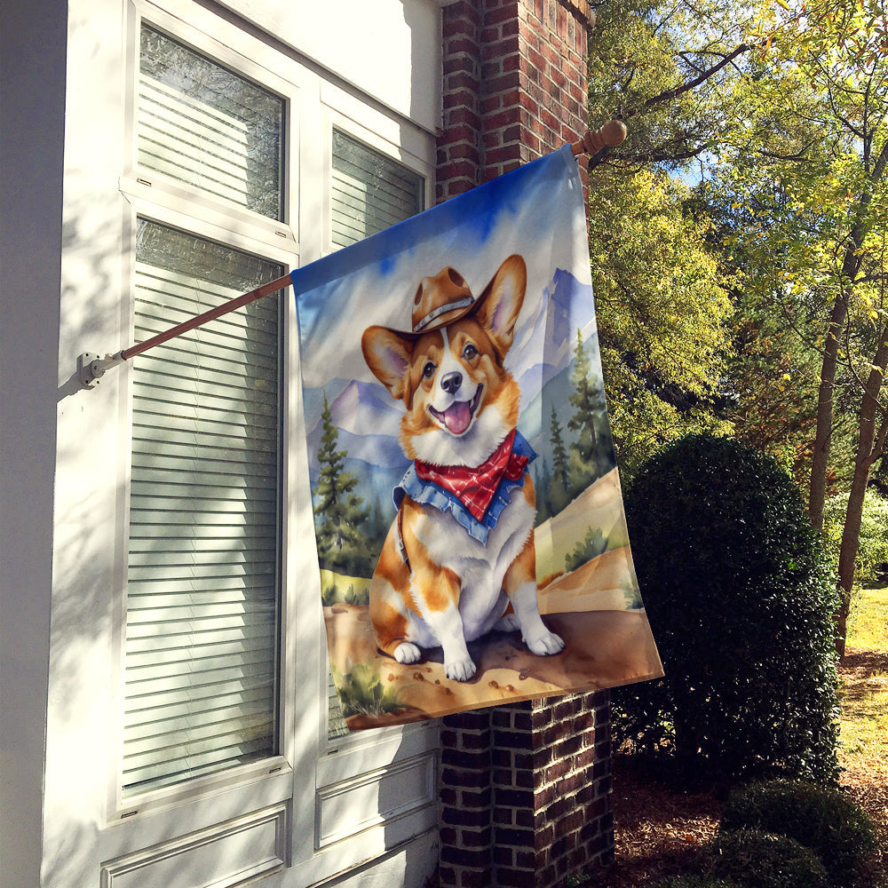 Corgi Cowboy Welcome House Flag 28x40 Porch Sleeve Pole Decorative Outside Yard Banner Artwork Wall Hanging, Polyester