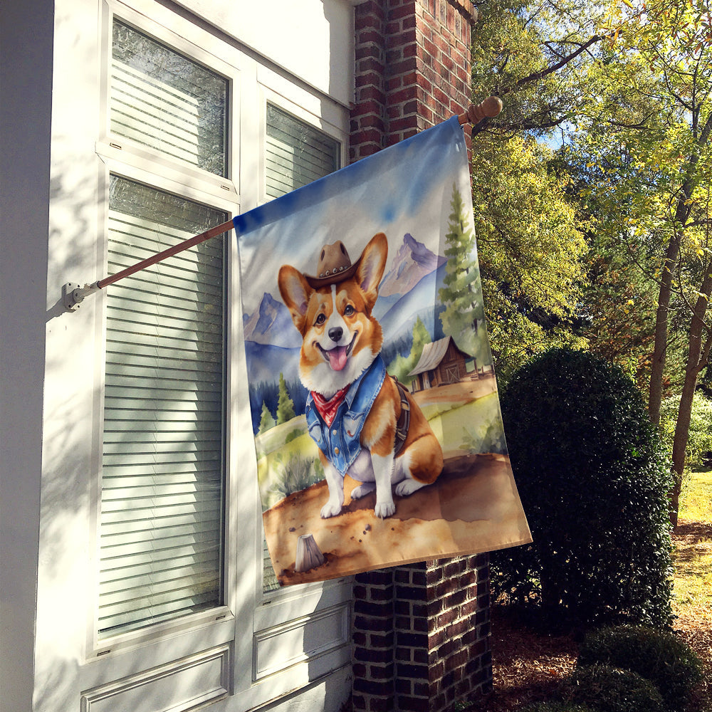 Corgi Cowboy Welcome House Flag 28x40 Porch Sleeve Pole Decorative Outside Yard Banner Artwork Wall Hanging, Polyester