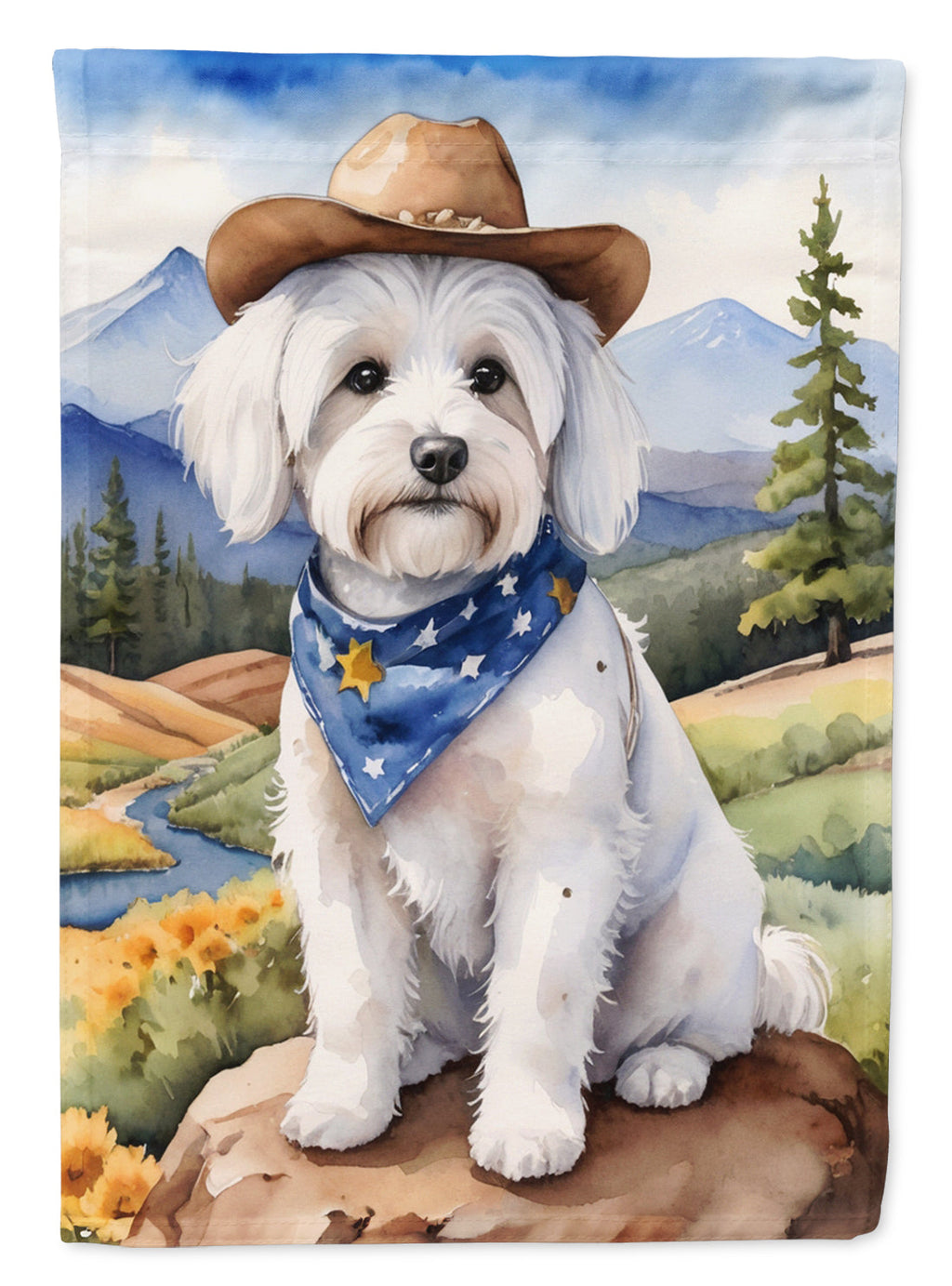 Coton de Tulear Cowboy Welcome House Flag 28x40 Porch Sleeve Pole Decorative Outside Yard Banner Artwork Wall Hanging, Polyester