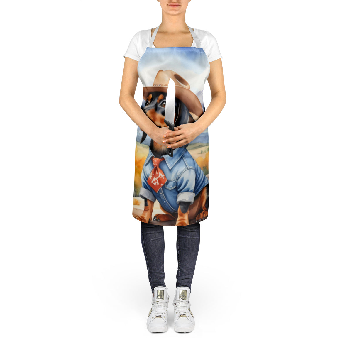 Dachshund Cowboy Welcome Apron Cooking Kitchen Server Baking Crafts Gardening for Adult Women Men, Unisex, Large, Multicolor