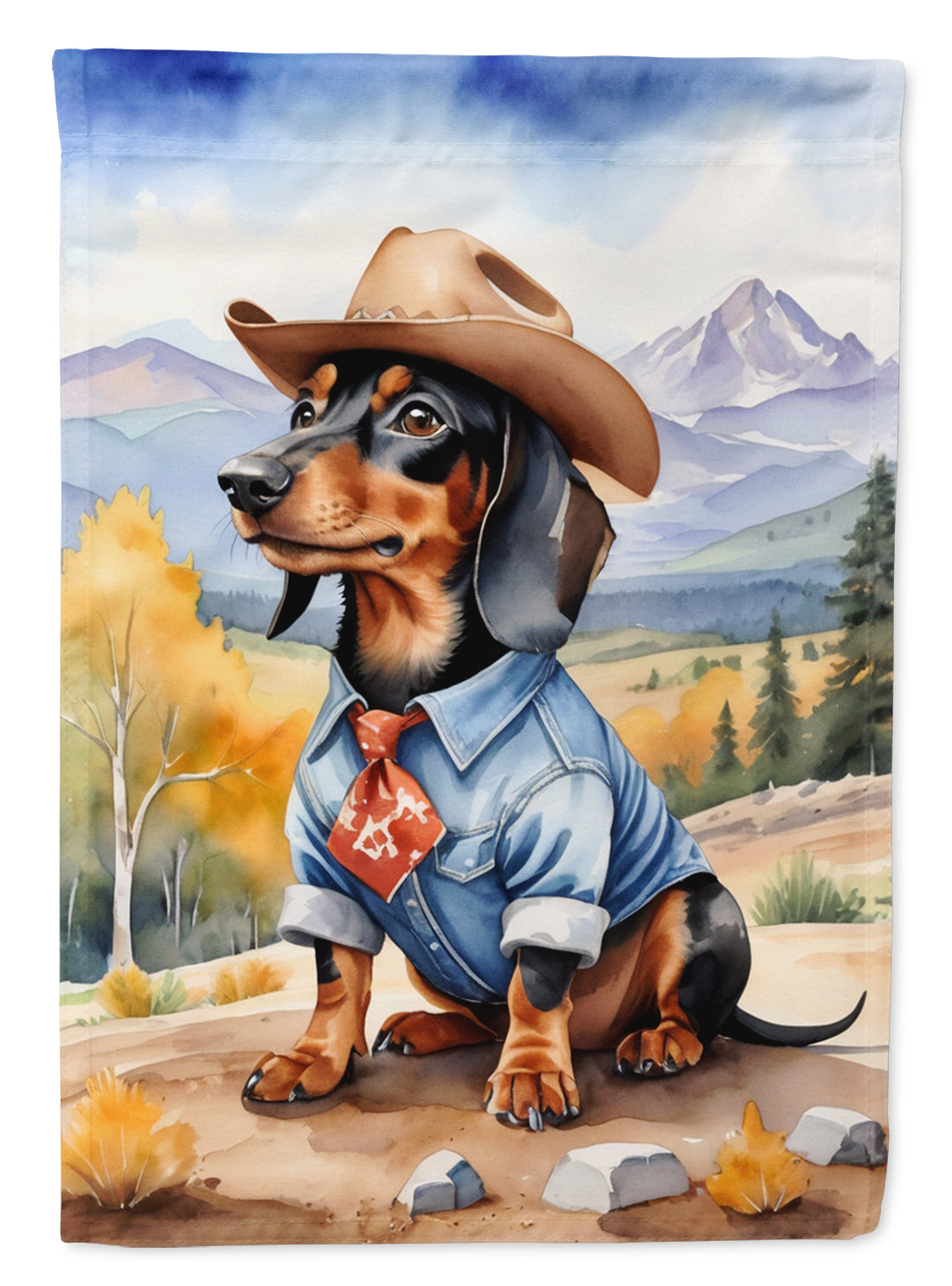 Dachshund Cowboy Welcome House Flag 28x40 Porch Sleeve Pole Decorative Outside Yard Banner Artwork Wall Hanging, Polyester