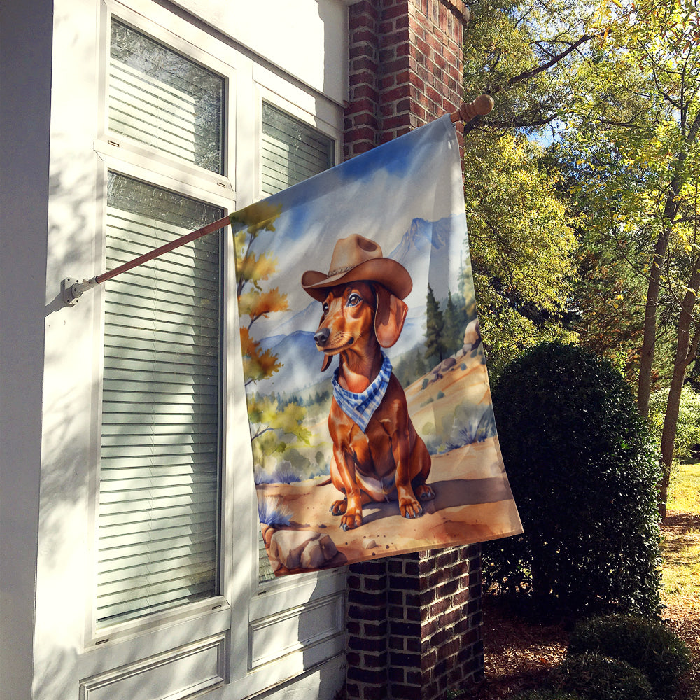Dachshund Cowboy Welcome House Flag 28x40 Porch Sleeve Pole Decorative Outside Yard Banner Artwork Wall Hanging, Polyester