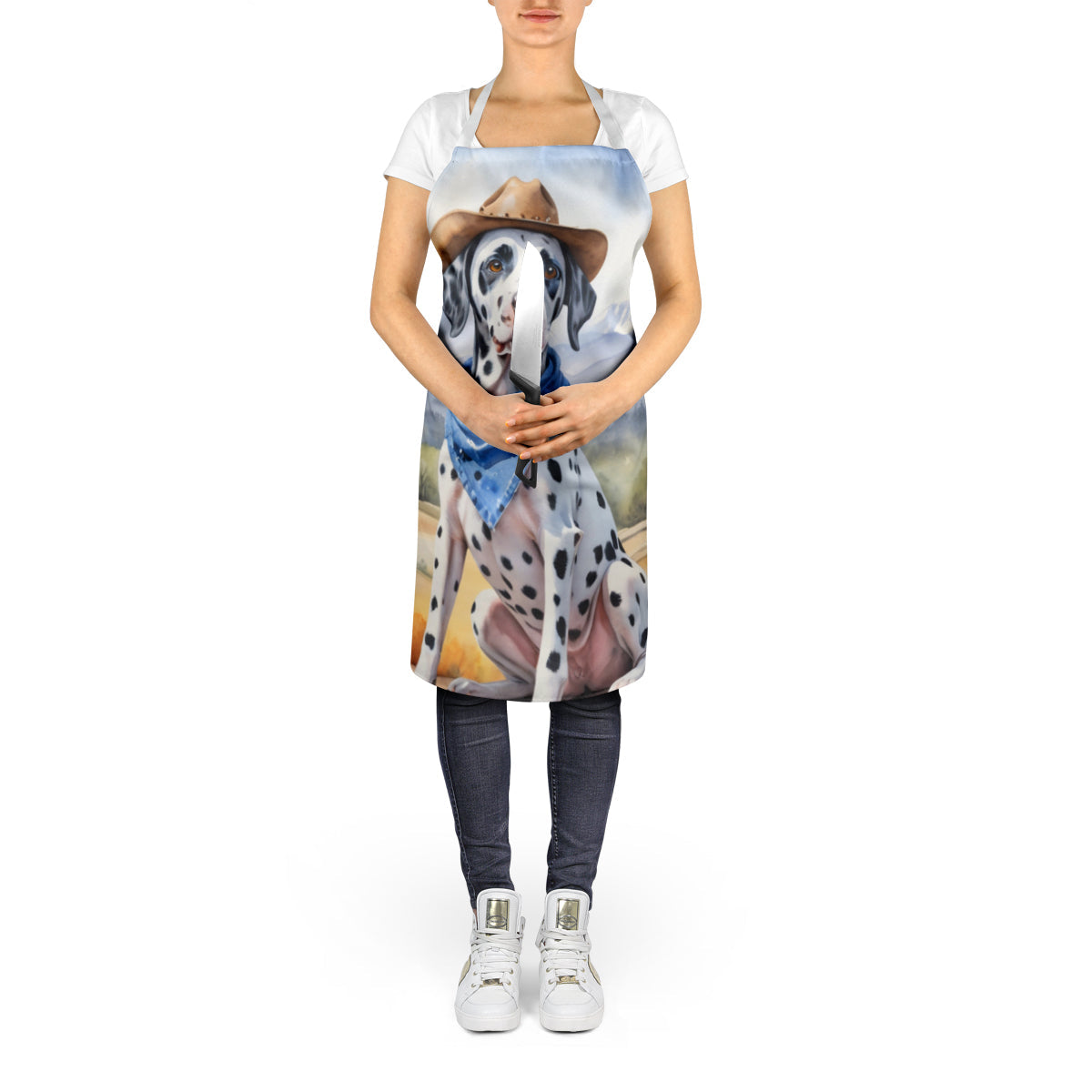Dalmatian Cowboy Welcome Apron Cooking Kitchen Server Baking Crafts Gardening for Adult Women Men, Unisex, Large, Multicolor