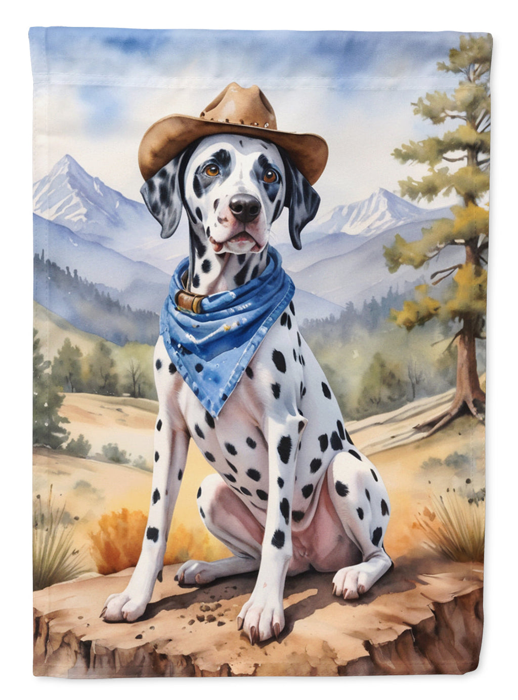 Dalmatian Cowboy Welcome House Flag 28x40 Porch Sleeve Pole Decorative Outside Yard Banner Artwork Wall Hanging, Polyester
