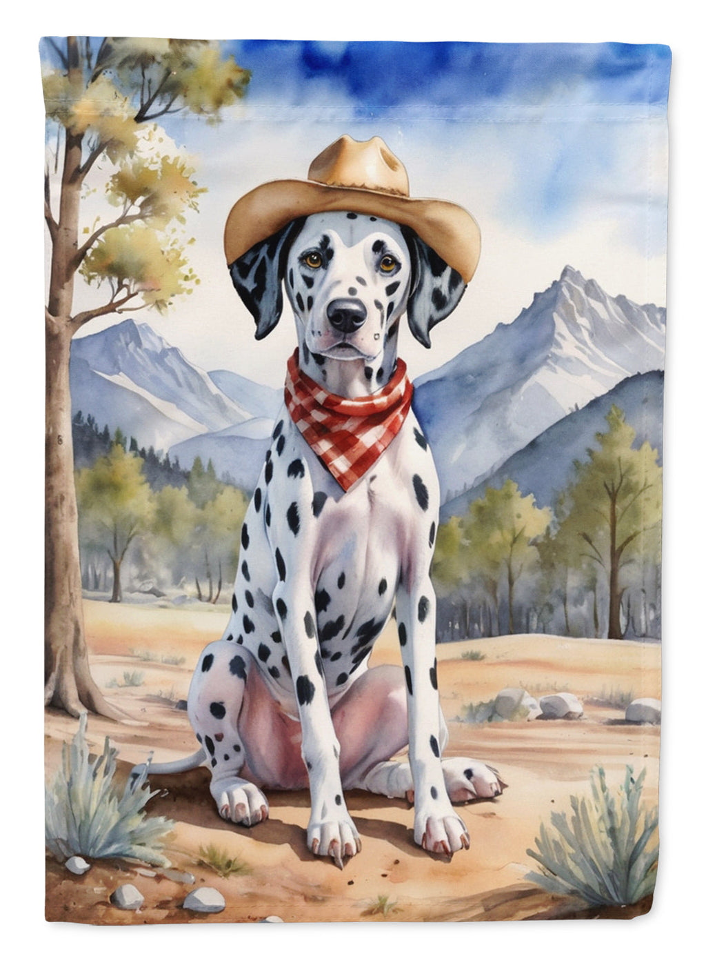 Dalmatian Cowboy Welcome House Flag 28x40 Porch Sleeve Pole Decorative Outside Yard Banner Artwork Wall Hanging, Polyester