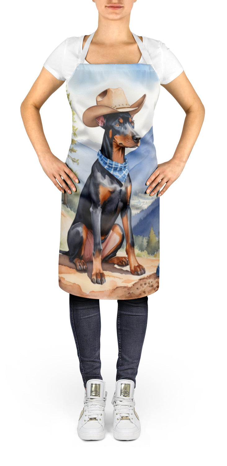 Doberman Pinscher Cowboy Welcome Apron Cooking Kitchen Server Baking Crafts Gardening for Adult Women Men, Unisex, Large, Multicolor