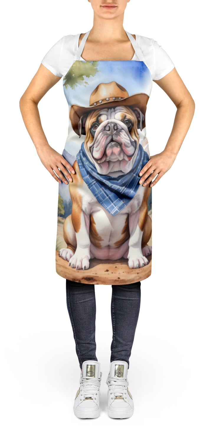 English Bulldog Cowboy Welcome Apron Cooking Kitchen Server Baking Crafts Gardening for Adult Women Men, Unisex, Large, Multicolor