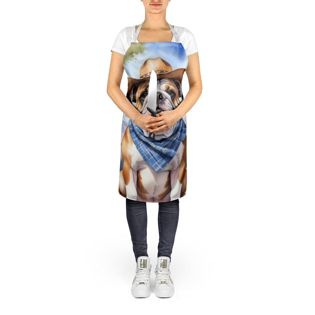 English Bulldog Cowboy Welcome Apron Cooking Kitchen Server Baking Crafts Gardening for Adult Women Men, Unisex, Large, Multicolor