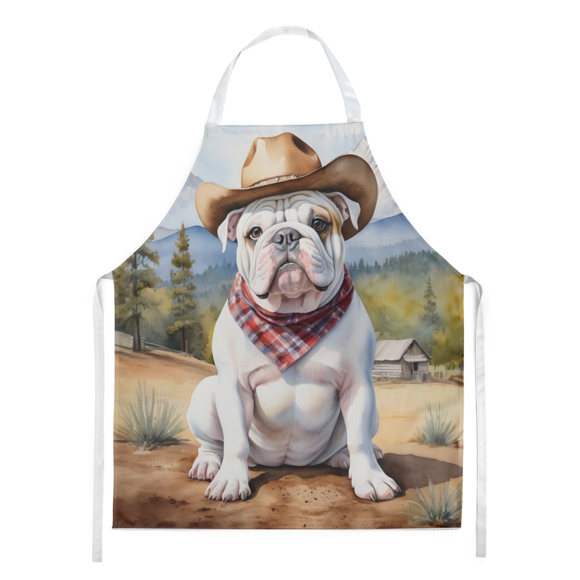 English Bulldog Cowboy Welcome Apron Cooking Kitchen Server Baking Crafts Gardening for Adult Women Men, Unisex, Large, Multicolor