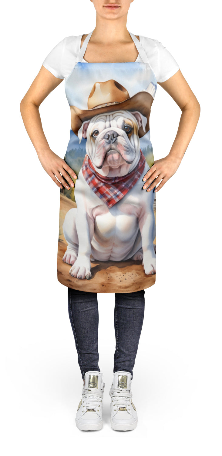 English Bulldog Cowboy Welcome Apron Cooking Kitchen Server Baking Crafts Gardening for Adult Women Men, Unisex, Large, Multicolor