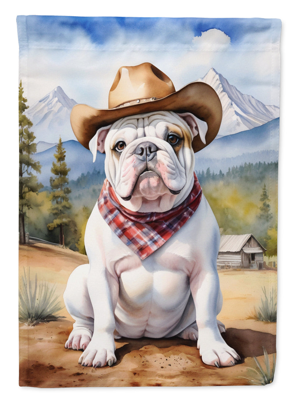 English Bulldog Cowboy Welcome House Flag 28x40 Porch Sleeve Pole Decorative Outside Yard Banner Artwork Wall Hanging, Polyester