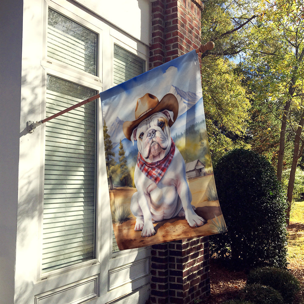 English Bulldog Cowboy Welcome House Flag 28x40 Porch Sleeve Pole Decorative Outside Yard Banner Artwork Wall Hanging, Polyester
