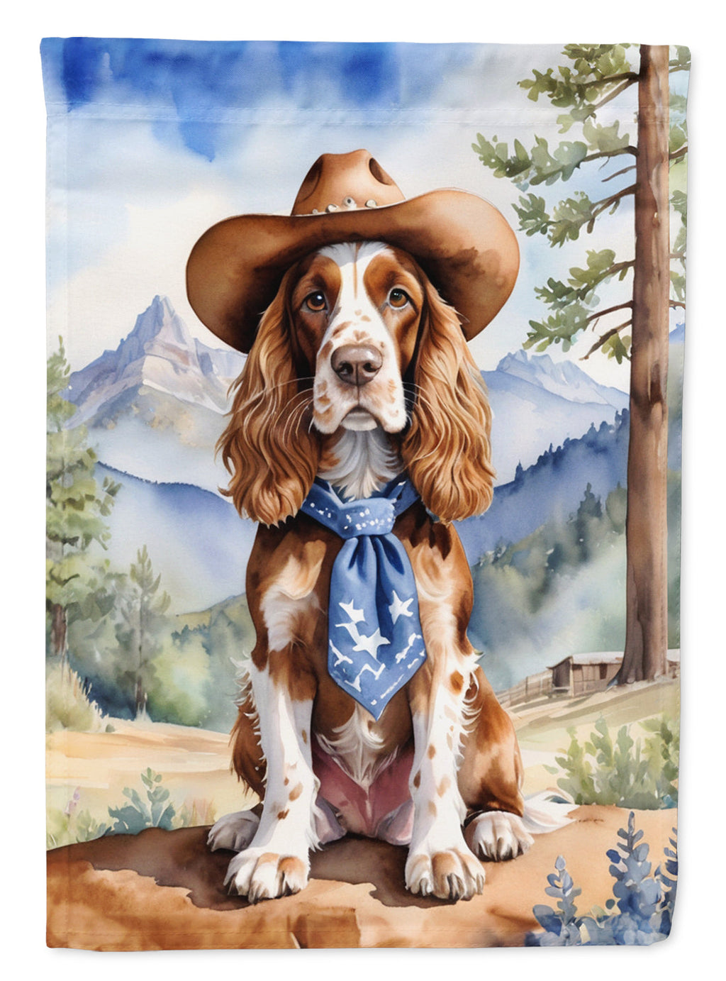 English Cocker Spaniel Cowboy Welcome House Flag 28x40 Porch Sleeve Pole Decorative Outside Yard Banner Artwork Wall Hanging, Polyester