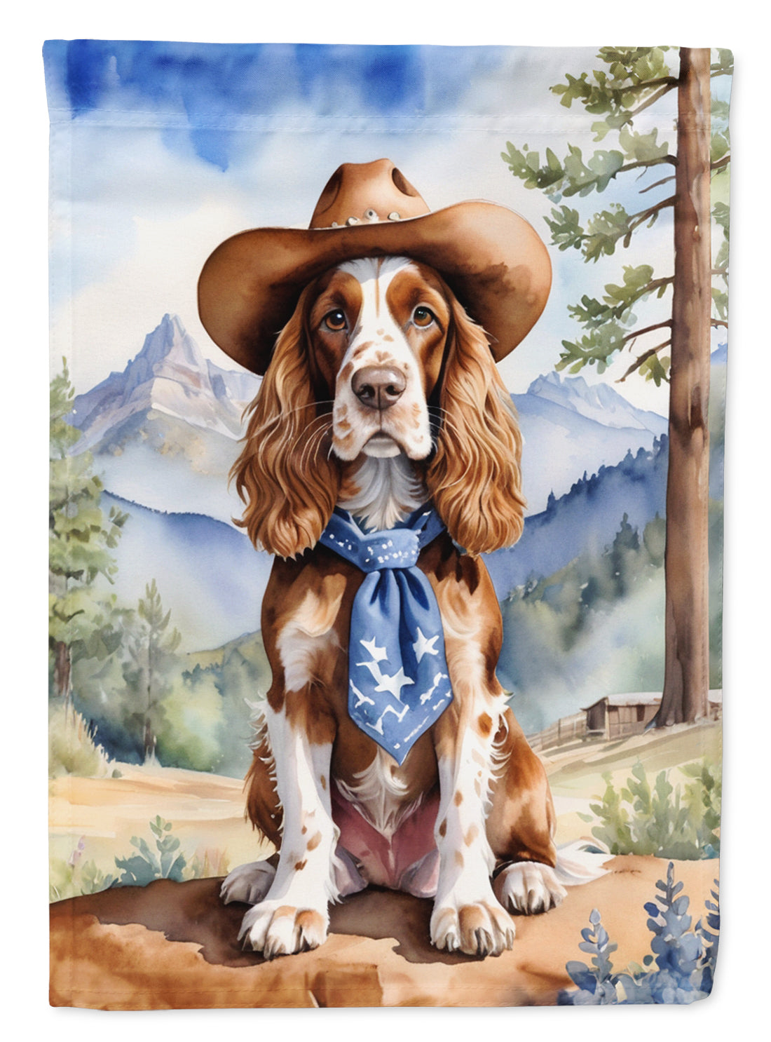 English Cocker Spaniel Cowboy Welcome House Flag 28x40 Porch Sleeve Pole Decorative Outside Yard Banner Artwork Wall Hanging, Polyester