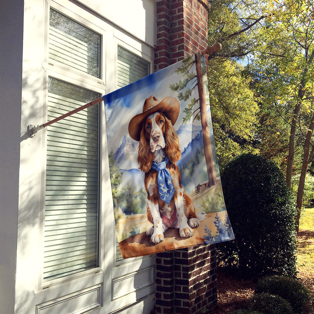 English Cocker Spaniel Cowboy Welcome House Flag 28x40 Porch Sleeve Pole Decorative Outside Yard Banner Artwork Wall Hanging, Polyester