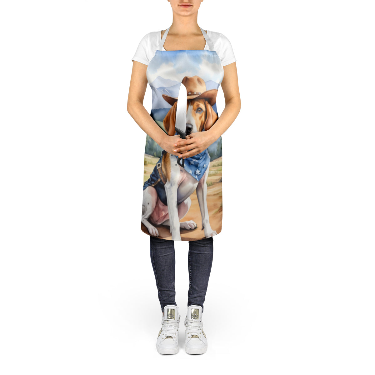 English Foxhound Cowboy Welcome Apron Cooking Kitchen Server Baking Crafts Gardening for Adult Women Men, Unisex, Large, Multicolor