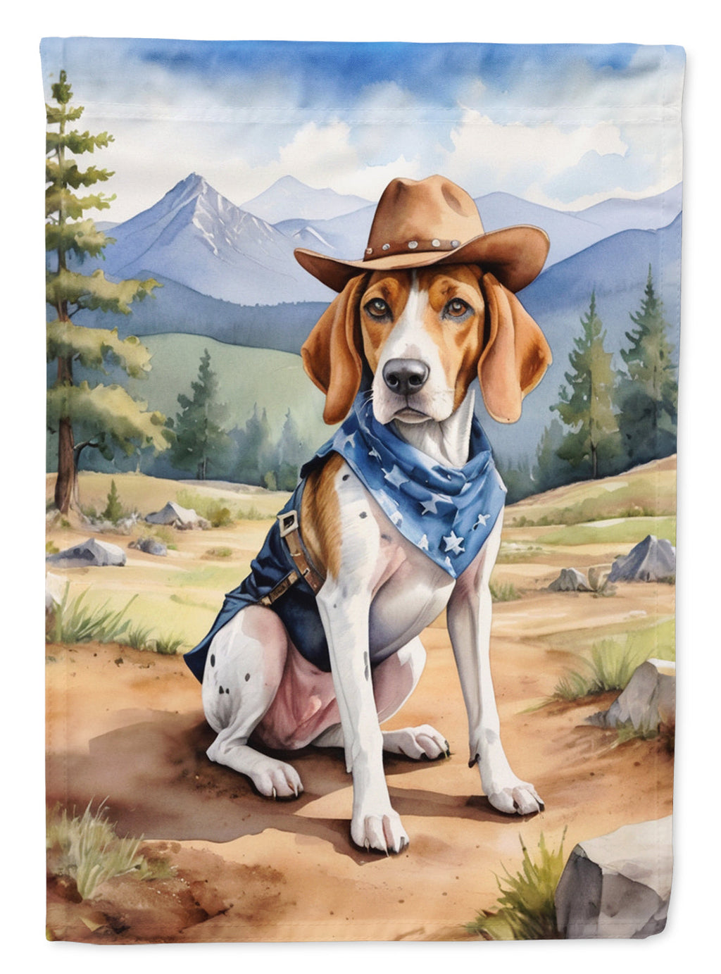 English Foxhound Cowboy Welcome House Flag 28x40 Porch Sleeve Pole Decorative Outside Yard Banner Artwork Wall Hanging, Polyester
