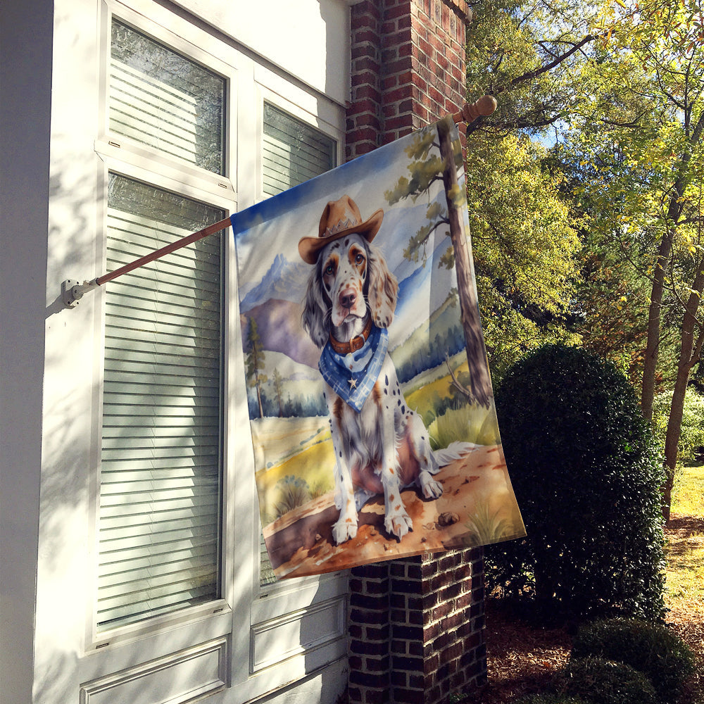 English Setter Cowboy Welcome House Flag 28x40 Porch Sleeve Pole Decorative Outside Yard Banner Artwork Wall Hanging, Polyester