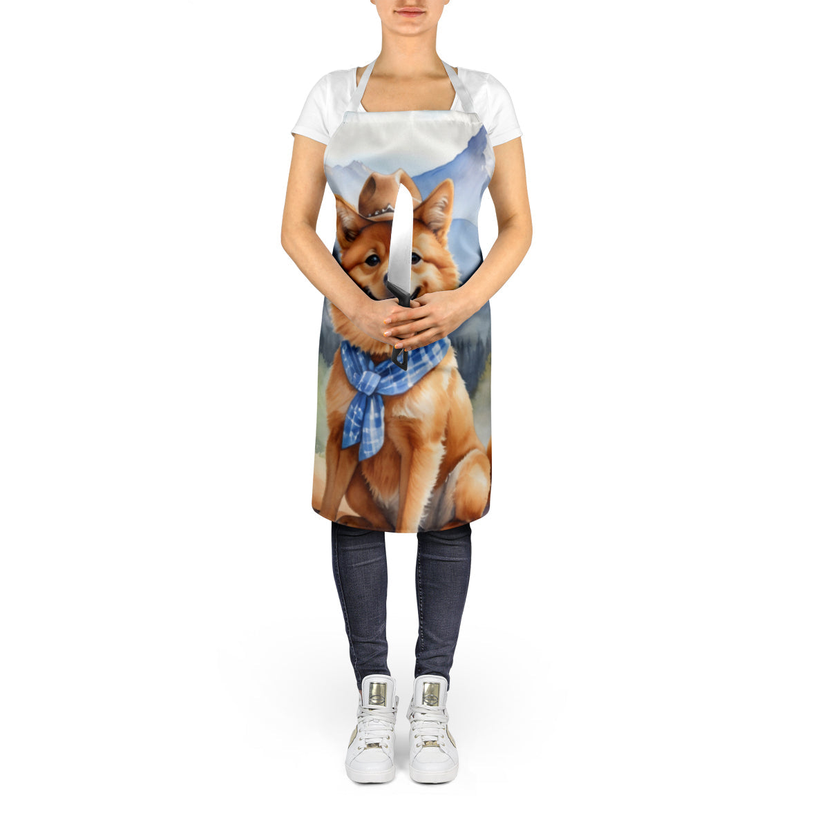 Finnish Spitz Cowboy Welcome Apron Cooking Kitchen Server Baking Crafts Gardening for Adult Women Men, Unisex, Large, Multicolor