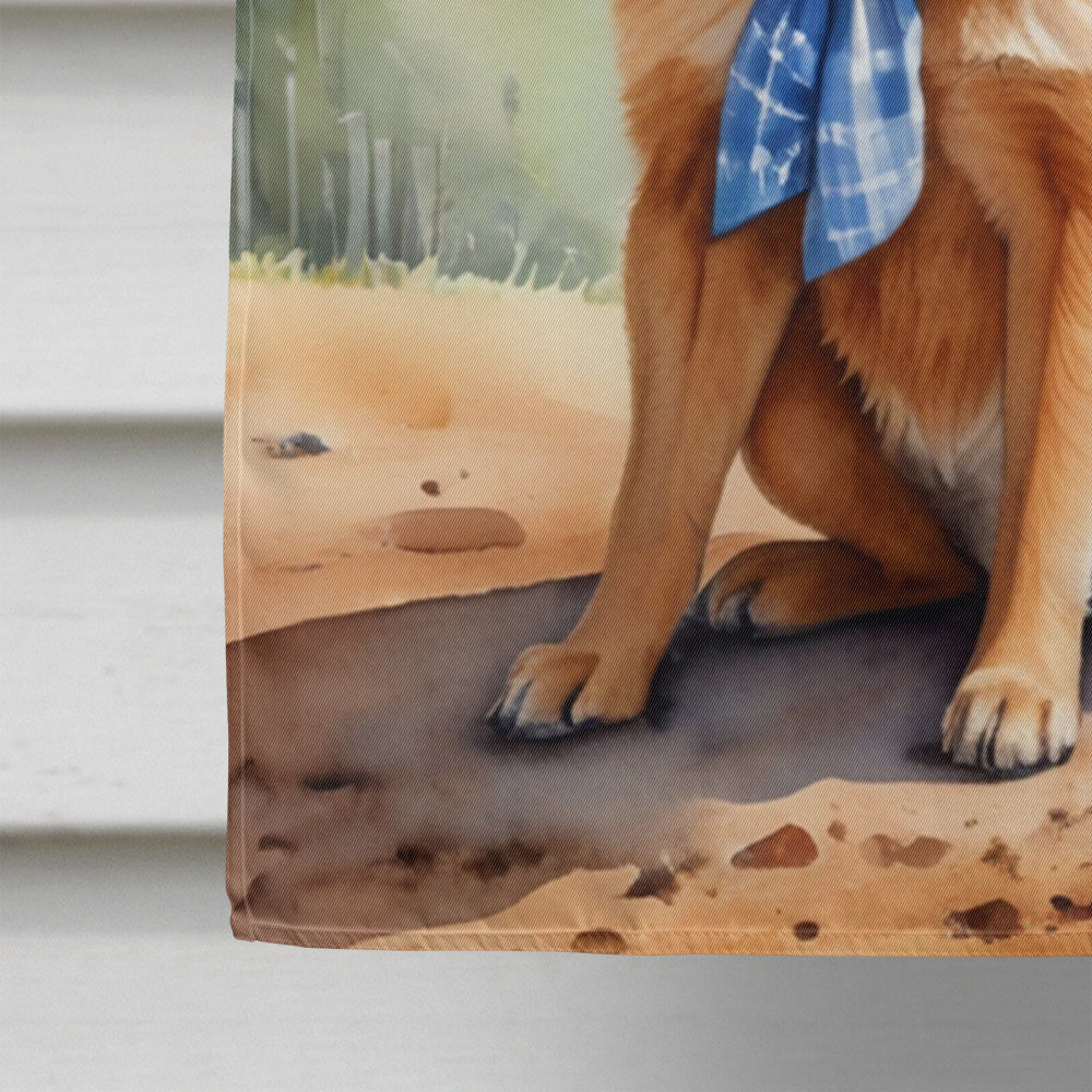 Finnish Spitz Cowboy Welcome House Flag 28x40 Porch Sleeve Pole Decorative Outside Yard Banner Artwork Wall Hanging, Polyester