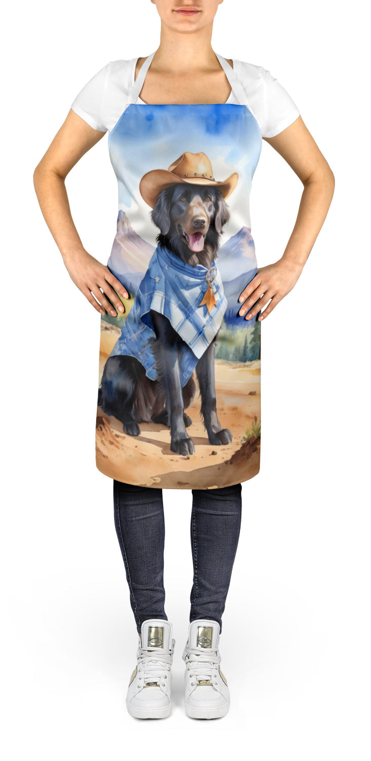 Flat-Coated Retriever Cowboy Welcome Apron Cooking Kitchen Server Baking Crafts Gardening for Adult Women Men, Unisex, Large, Multicolor
