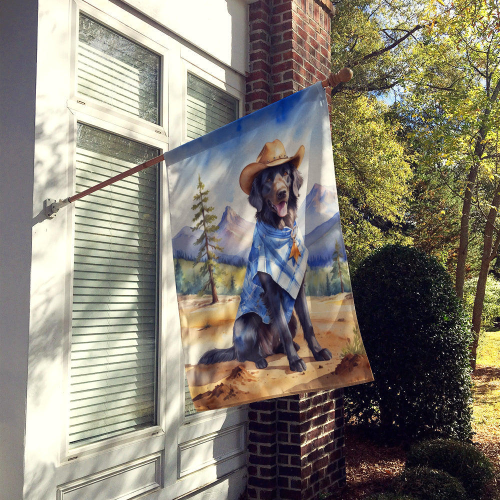 Flat-Coated Retriever Cowboy Welcome House Flag 28x40 Porch Sleeve Pole Decorative Outside Yard Banner Artwork Wall Hanging, Polyester