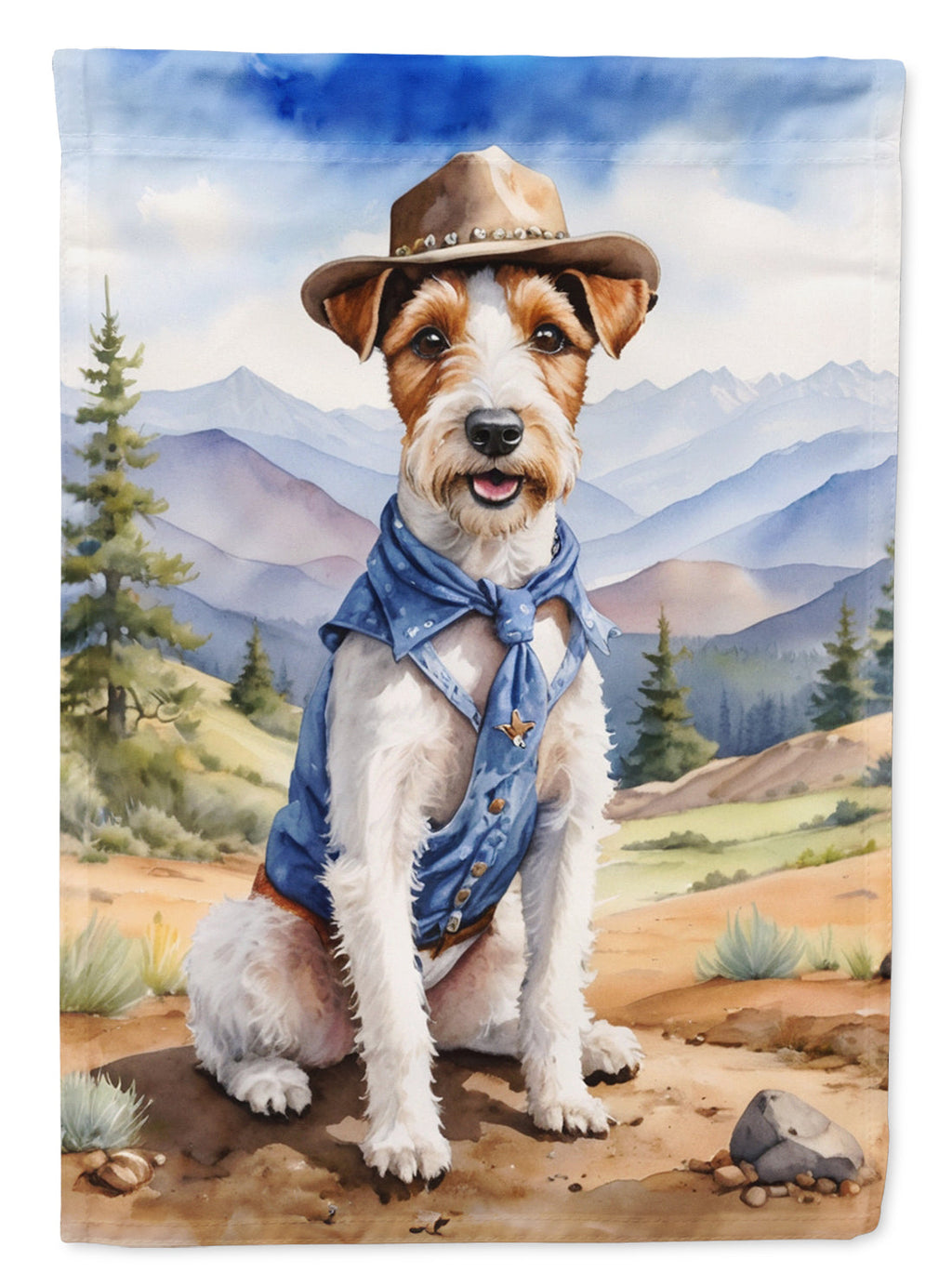 Fox Terrier Cowboy Welcome House Flag 28x40 Porch Sleeve Pole Decorative Outside Yard Banner Artwork Wall Hanging, Polyester