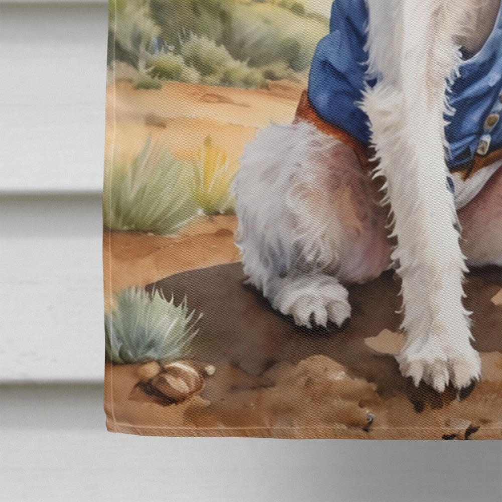 Fox Terrier Cowboy Welcome House Flag 28x40 Porch Sleeve Pole Decorative Outside Yard Banner Artwork Wall Hanging, Polyester